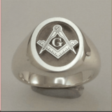 Masonic square and compass in relief signet ring